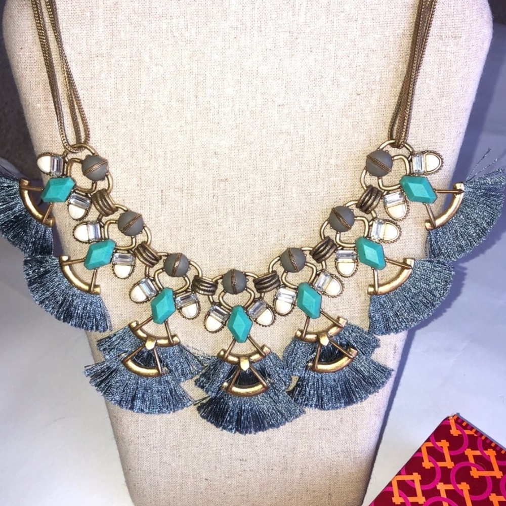 Stella & Dot | Vintage Gold, Turquoise + Black Lotus Tassel Statement Ne⦠- Picture 8 of 10